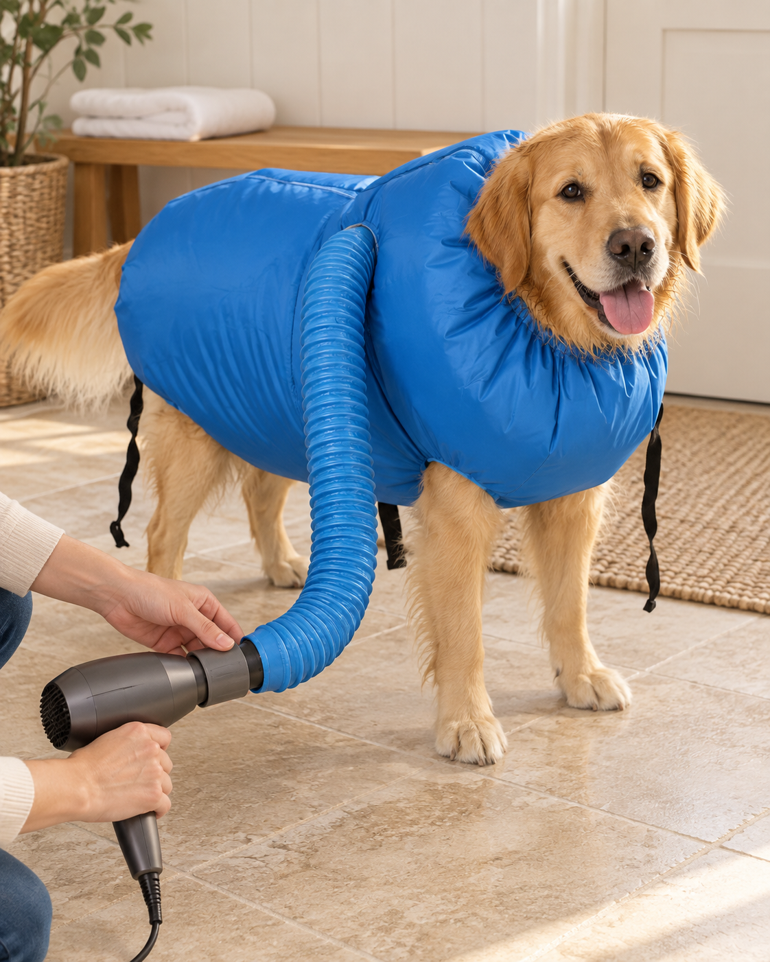 Golden retriever wearing Pawora CloudDry after bath time